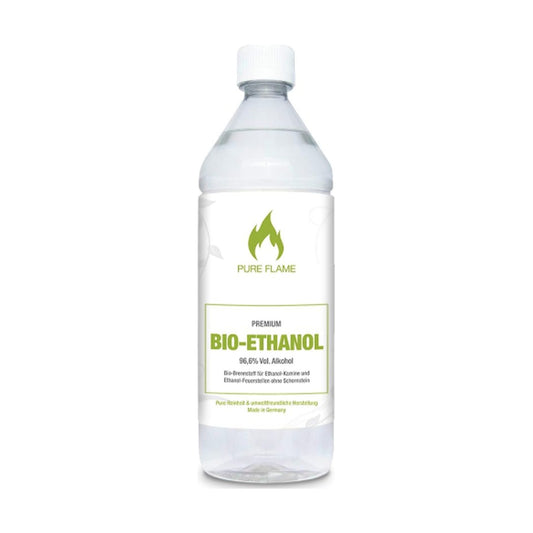 Pure Flame Bioethanol 96,6 %, 1-Liter-Flasche für den VELORA Luna Tischkamin