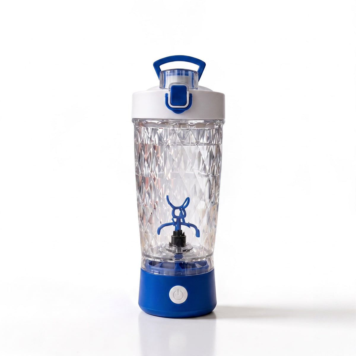 VELORA Volt elektrischer Protein-Shaker in Blau mit weißem Deckel